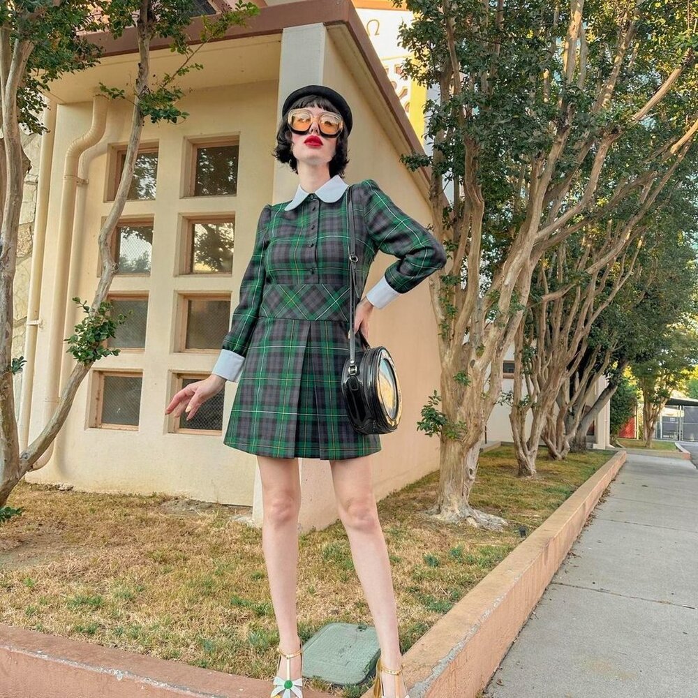 Paul & Joe made in France  green plaid mini dress with collar sz 36 new